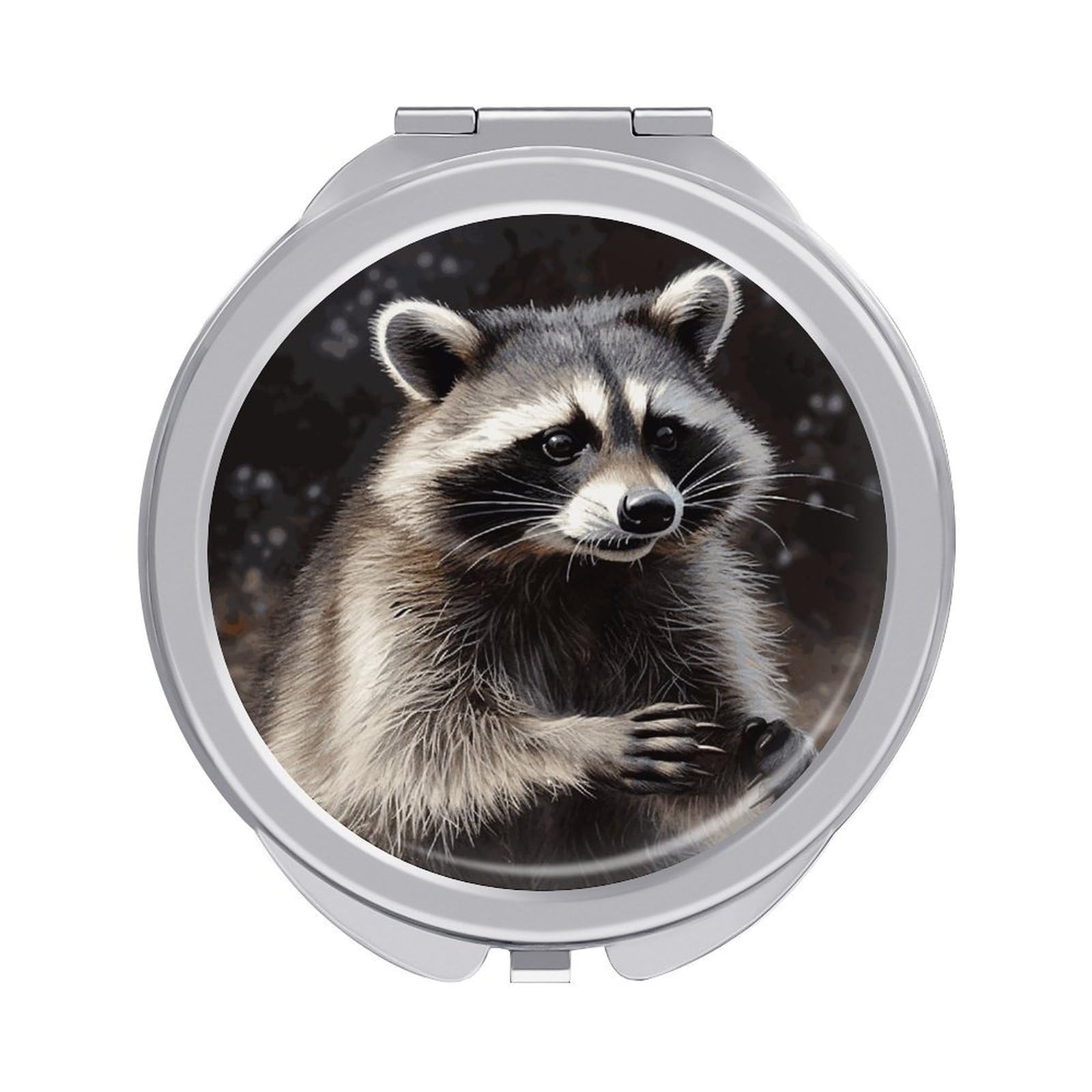 JTREHY Raccoon Makeup Mirror Silver Mirror Surface Folding Makeups Mirrors Lightweight Durable Looking Glass for Suitable Traveling Handbag and Purses