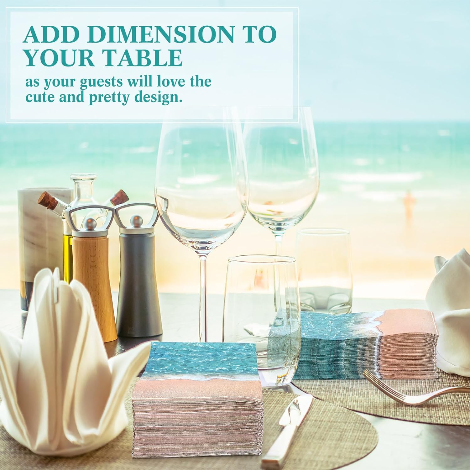 Affrolling 200 Pcs Nautical Beach Napkins Sea Shore Ocean Paper Hand Towels Beach Guest Napkins for Summer Tropical Baby Shower Birthday Holiday Party Bathroom Coastal Decorative Towels