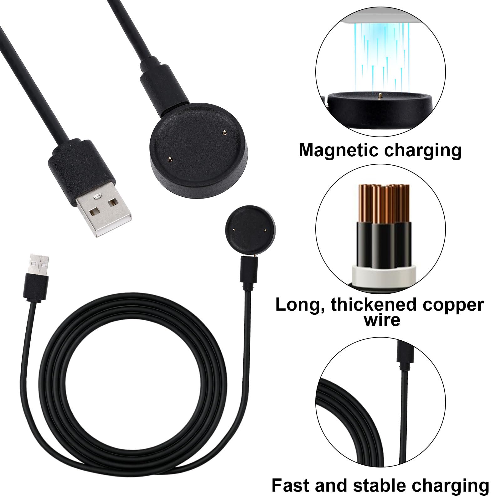 Kabel Ładujący do Amazfit Active 2/Bip 6, 1m Wymienny Kabel Ładujący USB Przenośny Smartwatch Typu C Stacja Dokująca i Ładowarka (Czarny)