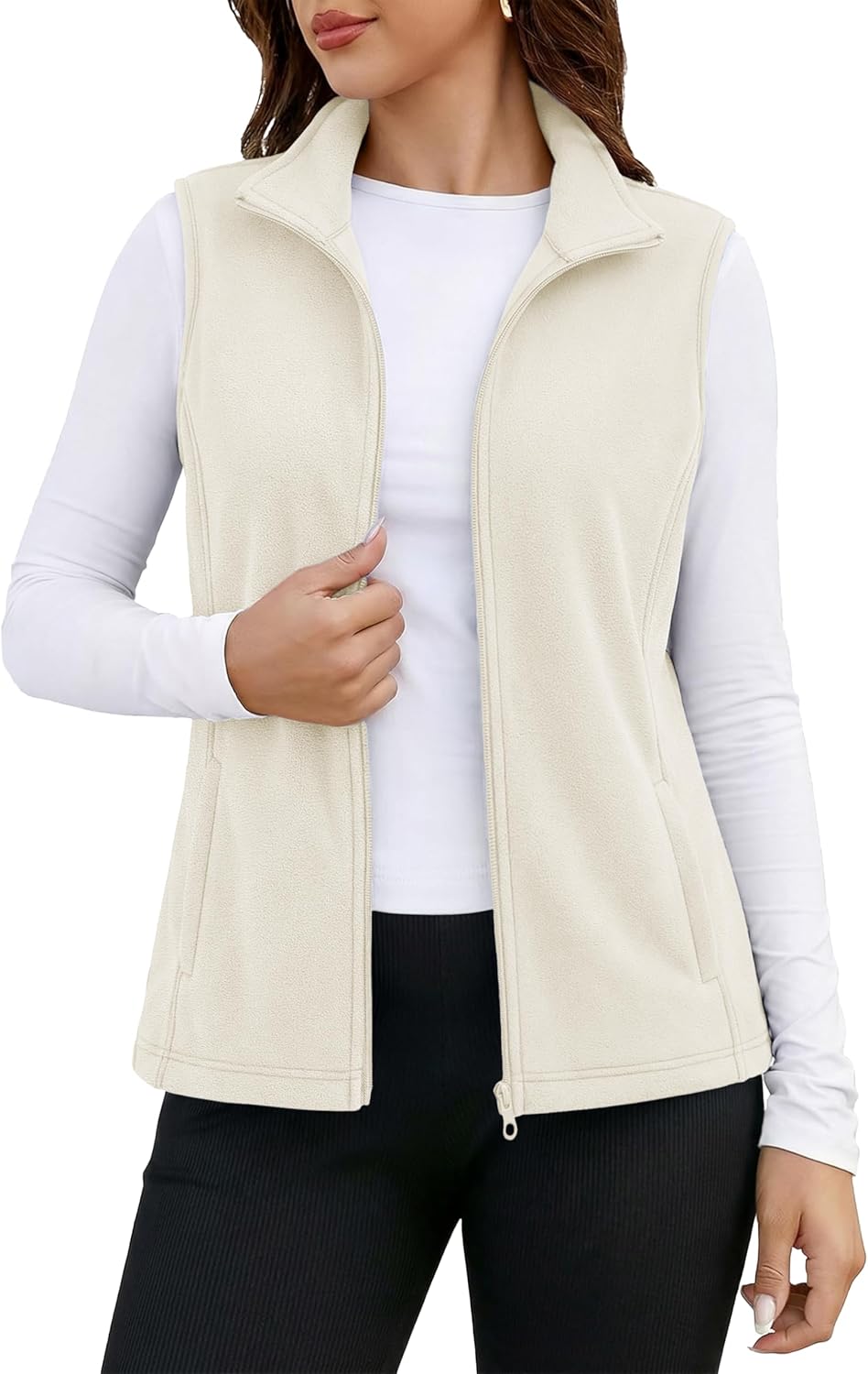 MAGCOMSEN Women's Fleece Vest Outerwear Sleeveless Lightweight Zip Jackets Warm Soft Vests with Zipper Pockets