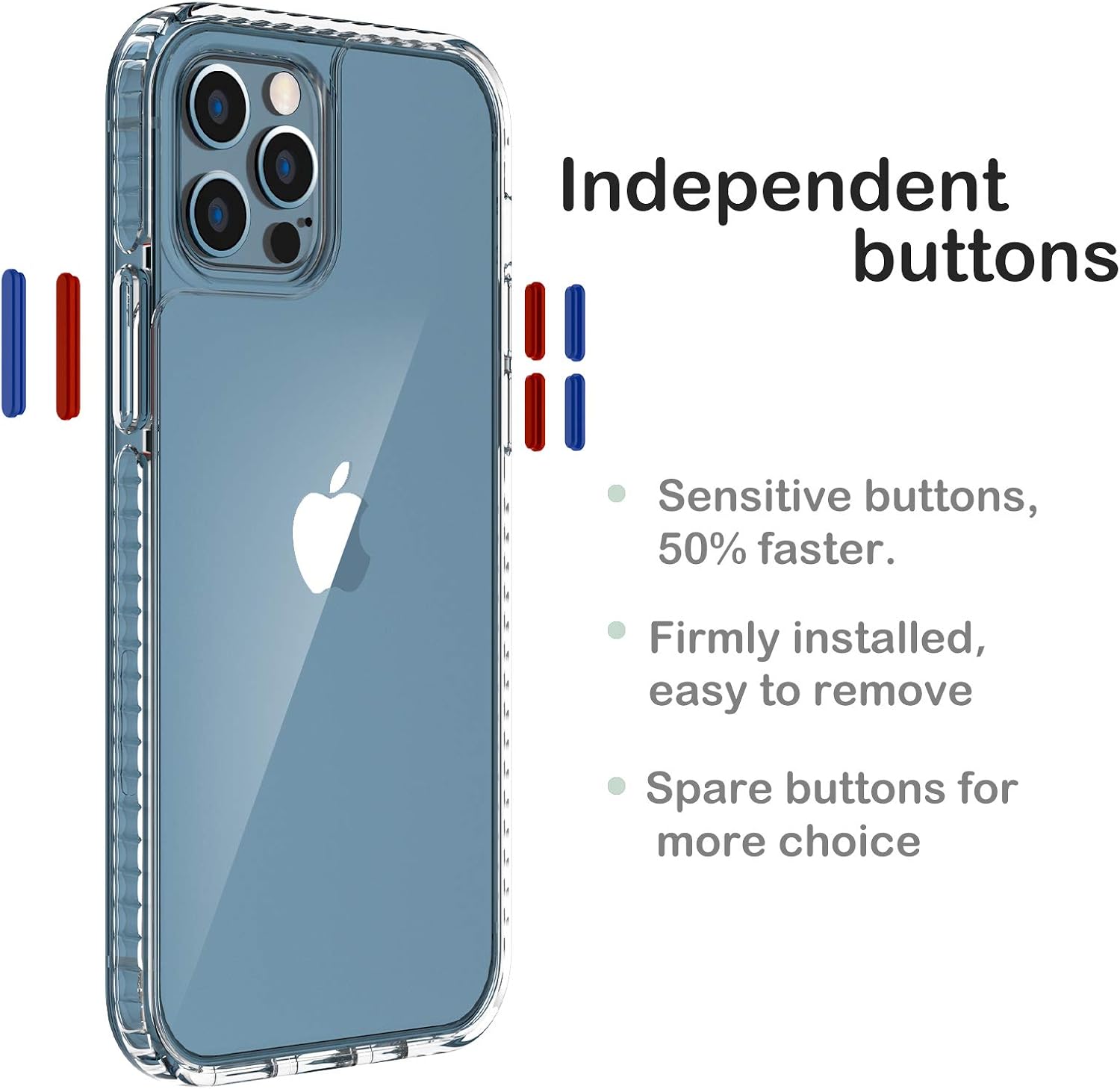 ORNARTO Compatible with iPhone 12 Pro Max Clear Case, Military Grade Protection Crystal Clear Rugged Shockproof Hybrid PC+TPU Full Covered Protective Case Back Cover 6.7"-Red/Clear