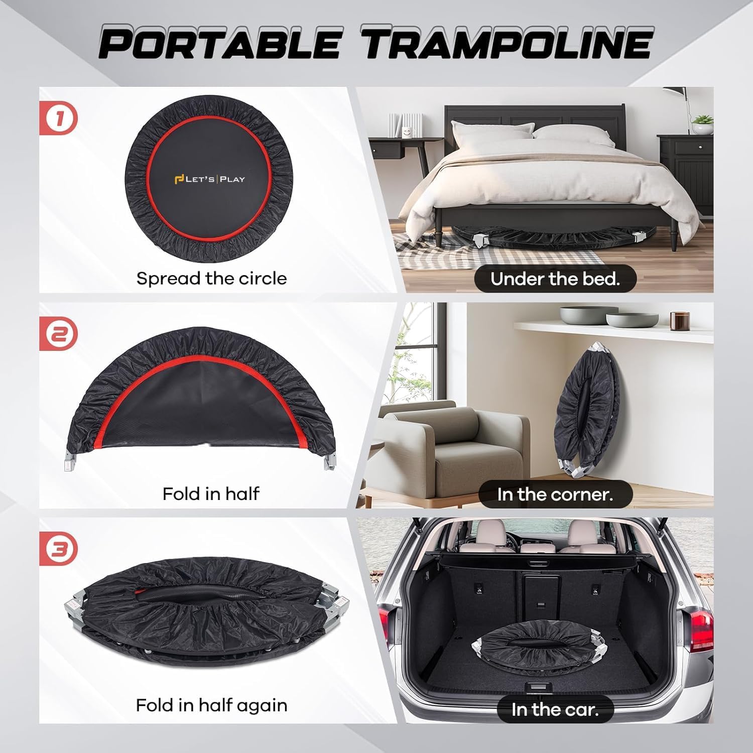 LET'S PLAY® Imported Trampoline Jumping Trainer for Kids and Adult, 40 Inch Rebounder Trampoline Metal Springs, Handle and Padding for Indoor and Outdoor - Image 6 thumbnail