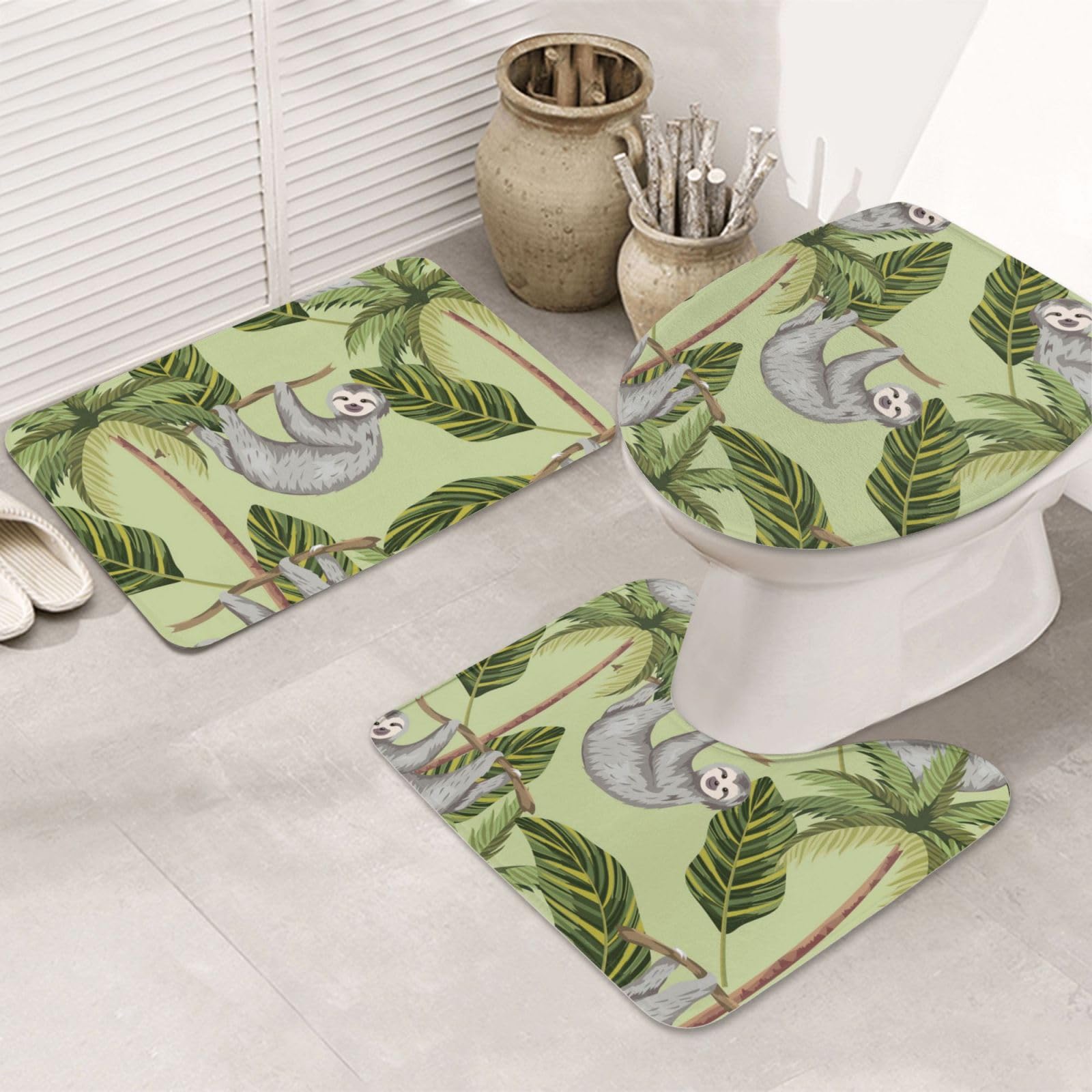 Tapis de salle de bain ensemble 3 pièces avec contour WC U paresseux mignon