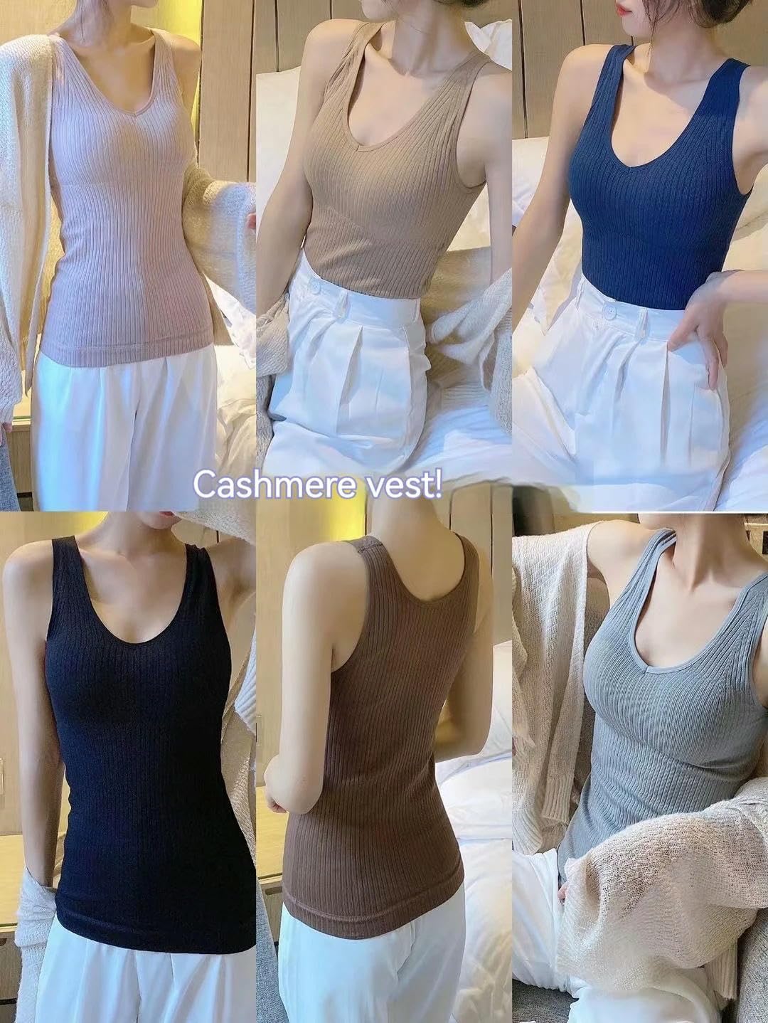 Women's Thermal Vest Autumn and Winter Women's Warm Vest V-Neck Slim Underwear with Bra Top