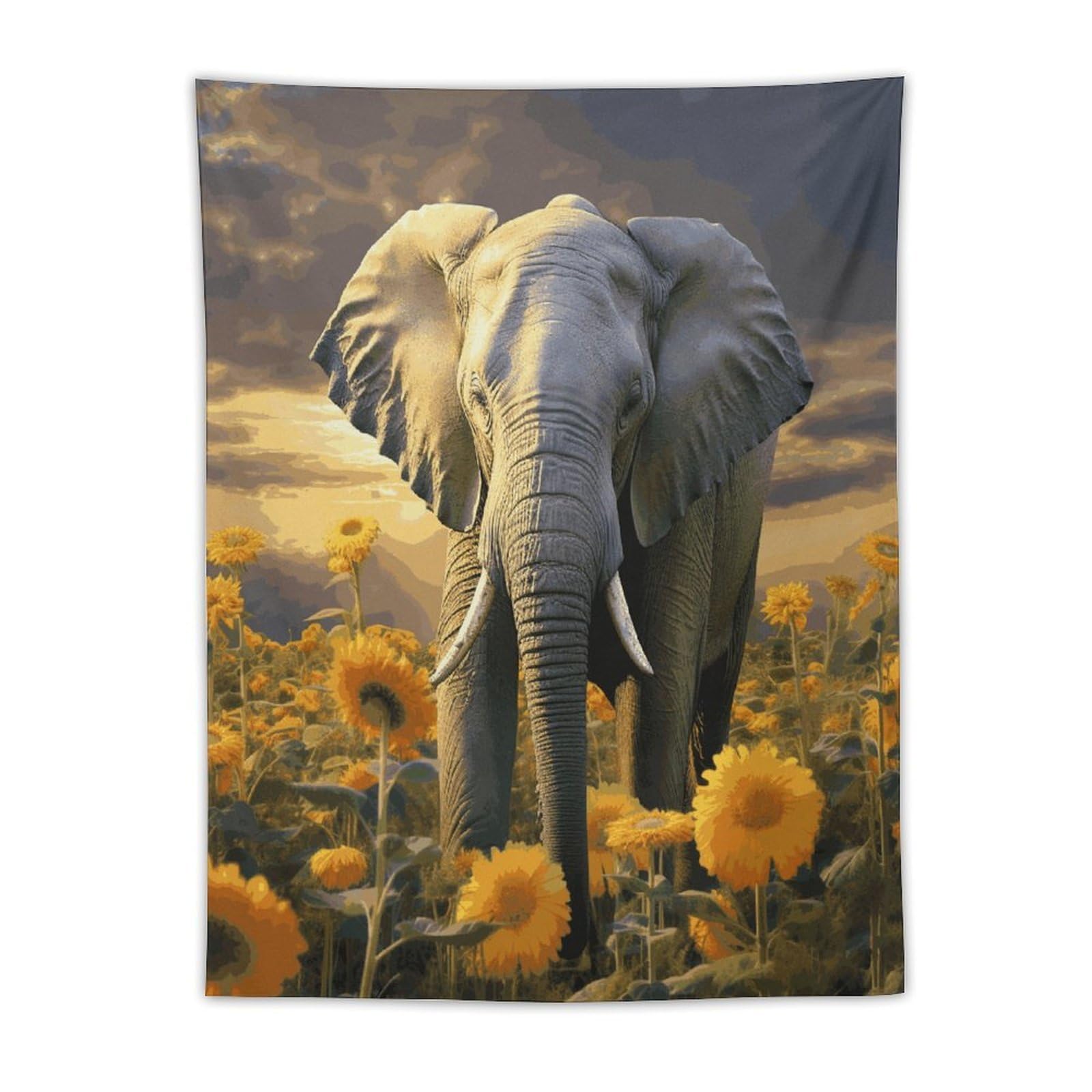MUSM Elephant with Sunflower Tapestry with Installation Kit Personalized Wall Tapestry Aesthetic Tapestries Backdrop Banner Wall Art Hanging Decor for Home Picnic Beach Blanket 30"x40"