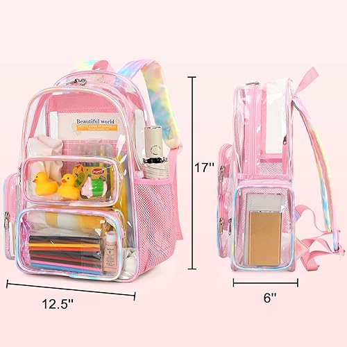 Miniatura 2 de CAMTOP Mochila transparente resistente y transparente para estudiantes, escuela, trabajo, festival, viajes, deportes, Rosado, Camtop Mochila