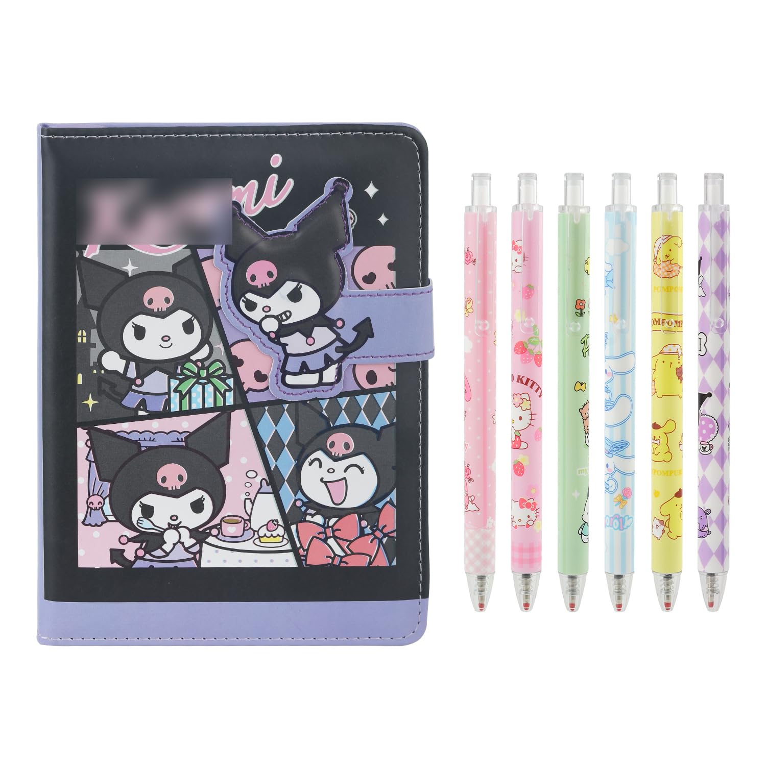 G-Ahora Anime Notebook Planner With 6pcs Cute Pen School Supplies for Girls (Black)