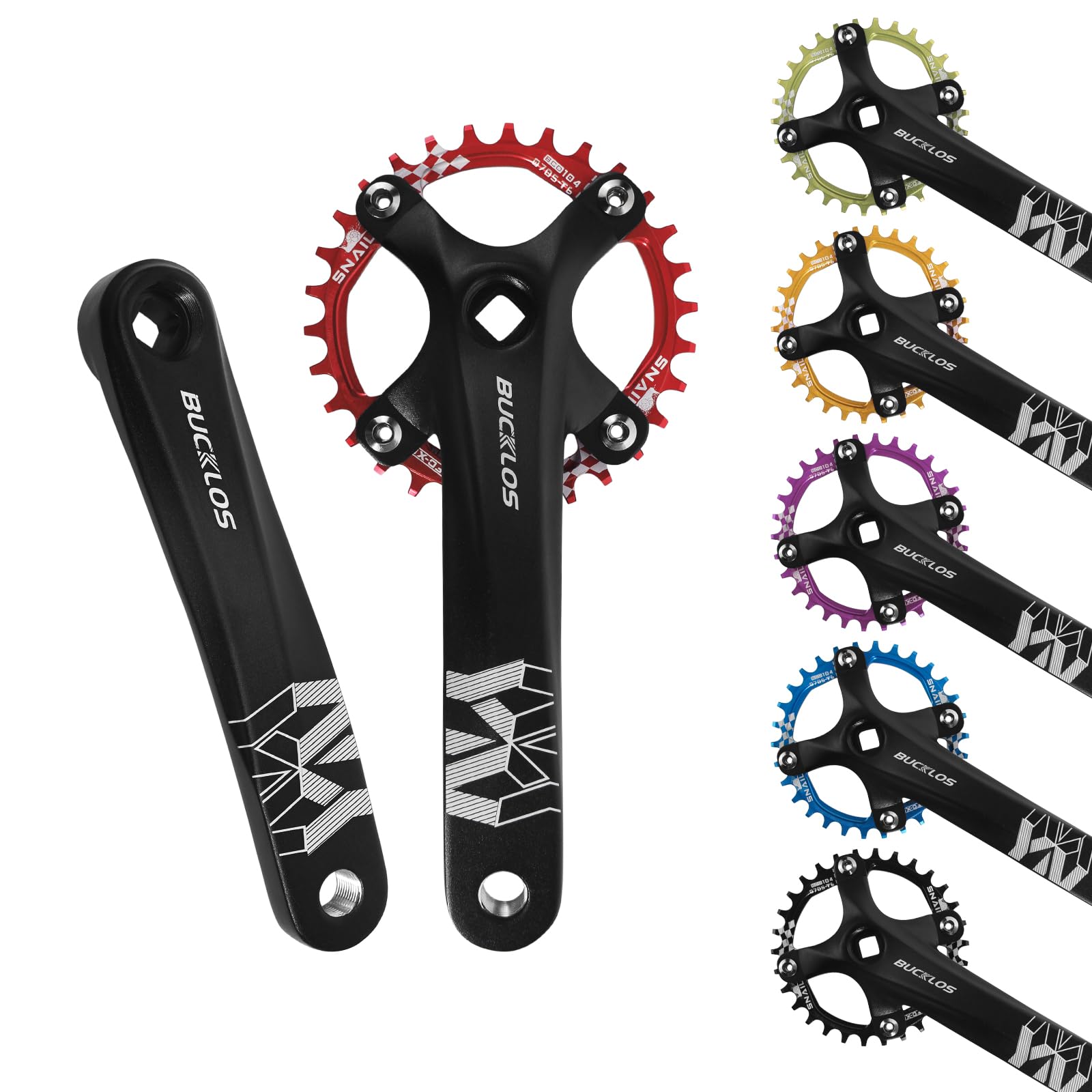 BUCKLOS 104 BCD 30T Mountain Bike Single Speed Crankset，170mm Square Taper Crankset with Narrow Wide Teeth Round Chainring（Six Color）,Bicycle Crank