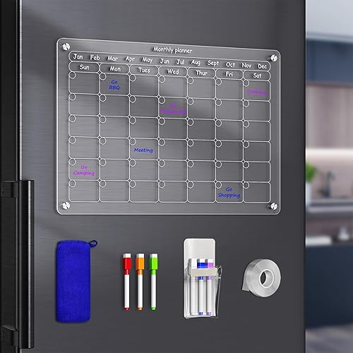 1 pizarra magnética de acrílico mensual de borrado en seco de 17 x 13 pulgadas para nevera, planificador mensual de comidas, calendario semanal