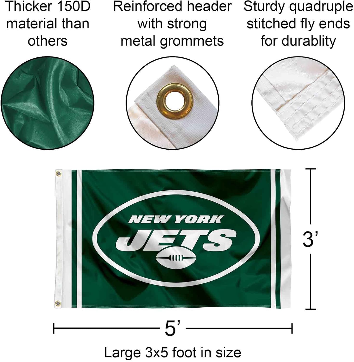 New York Jets 3x5 Grommet Flag - Image 2
