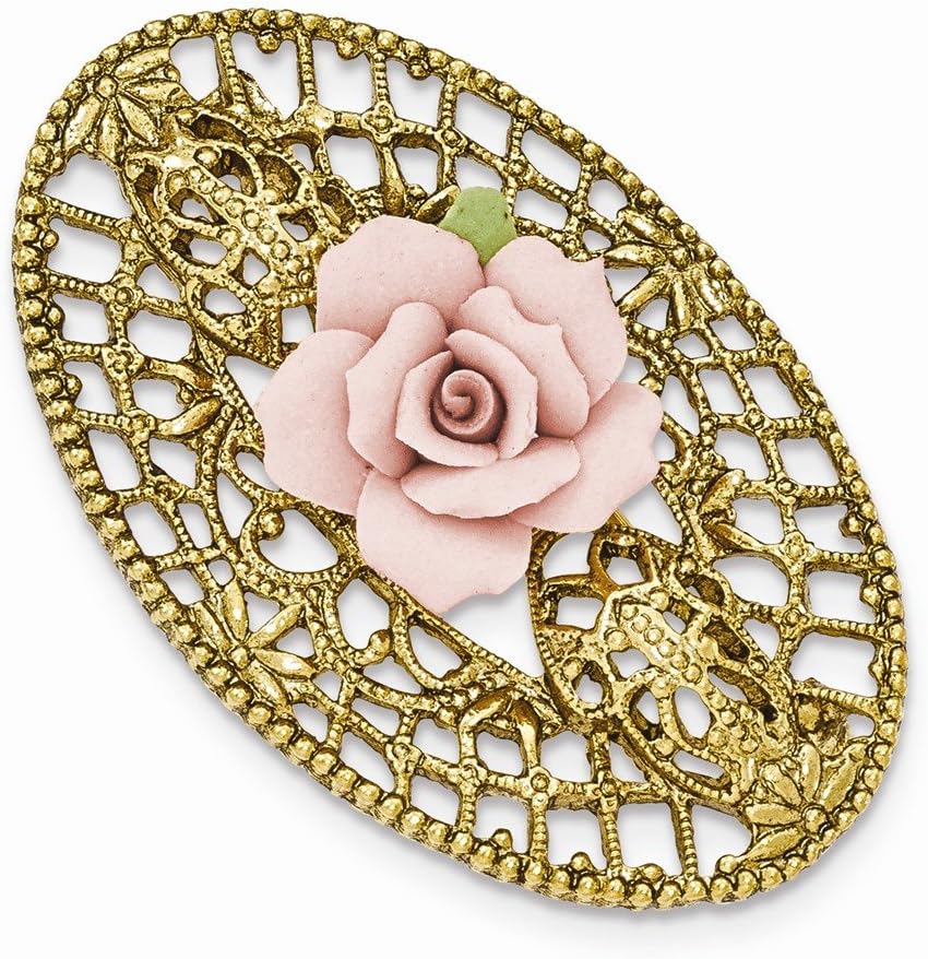 Jewels By Lux Gold Tone Porcelain Flower Brooch