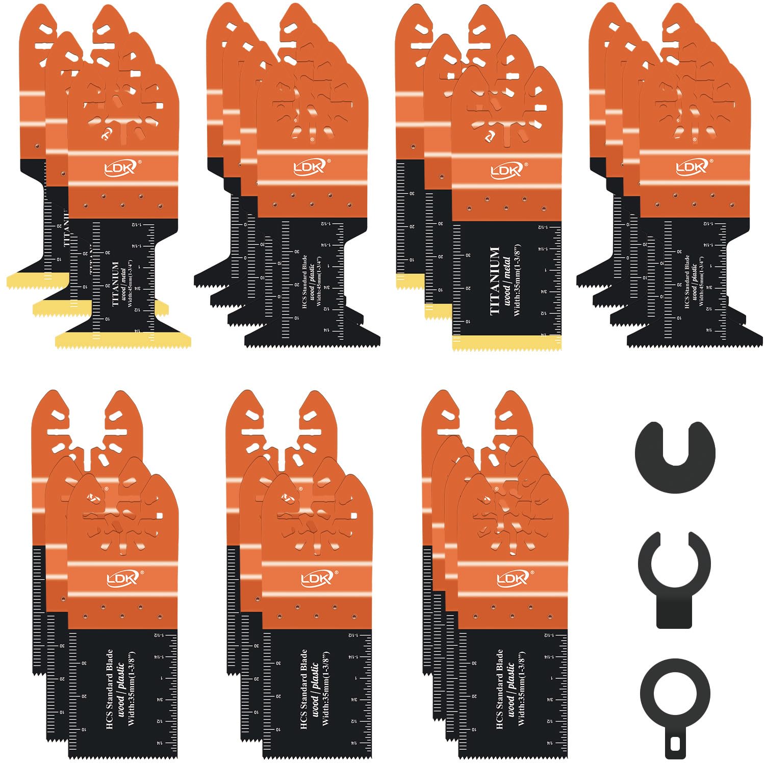 LDK 20pcs Titanium Oscillating Saw Blades, Universal Multitool Blades for Metal Wood Cutting, Multi Tool Blades Fit Dewalt Worx Rockwell Ryobi Bosch Fein Milwaukee