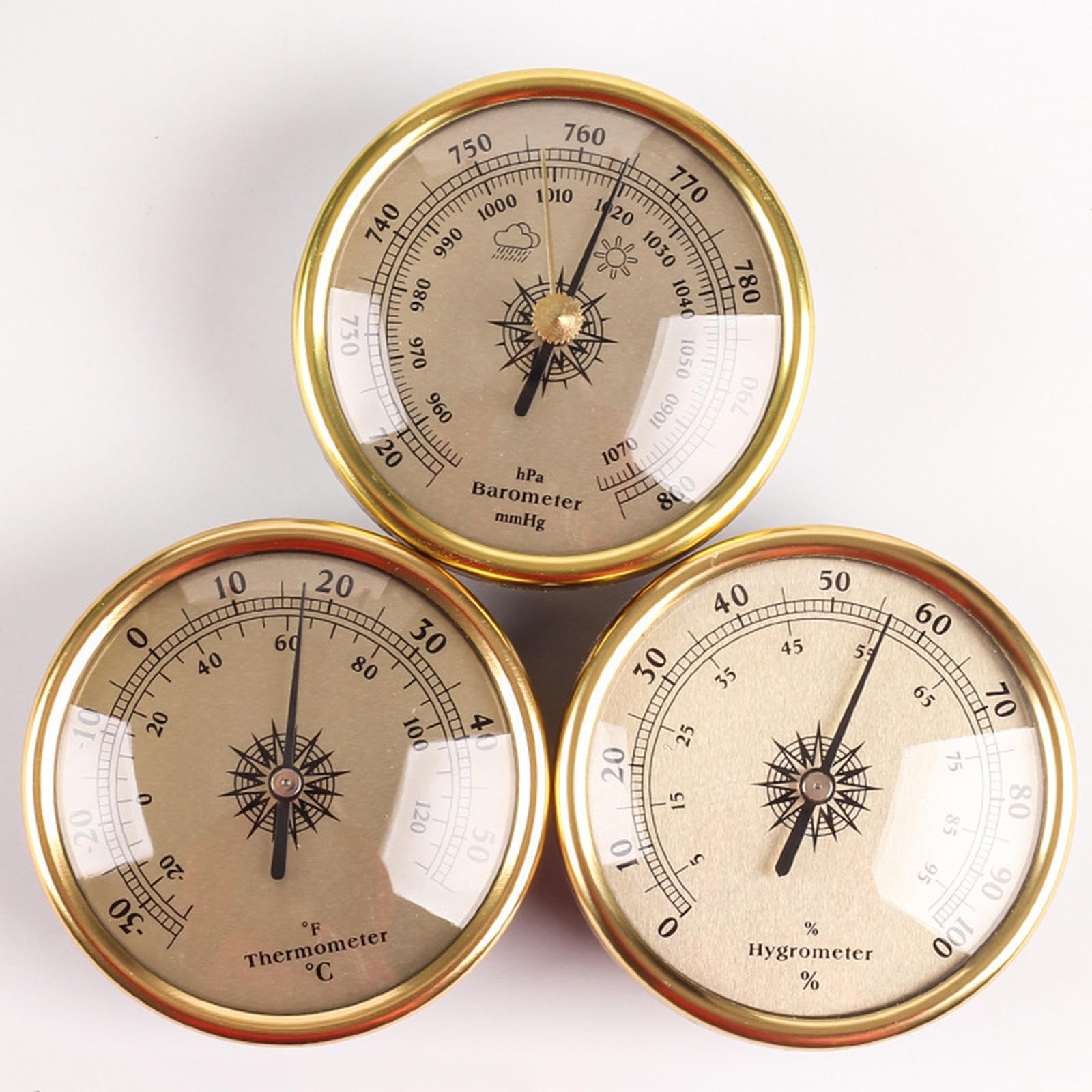 Baromètre extérieur, baromètre thermomètre, hygromètre, 3 pièces combinées, station météo analogique, 72 mm, baromètre à cadran, pour voiture, terrasse, bureau, salon, entrepôt