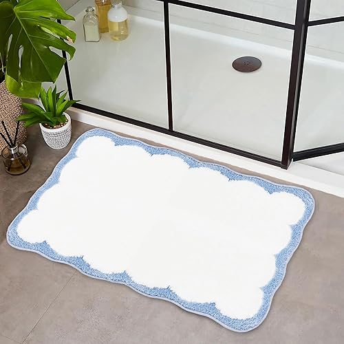 Miniatura 8 de Bonitos tapetes de baño festoneados, antideslizantes, lavables a máquina, suaves, para ducha, bañera, cocina, 24 x 17 pulgadas, color rosa