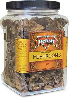 Dried Mushroom Slices (Boletus Luteus) by It's Delish, 8 OZ Jumbo Container | Chilean Sundried Dehydrated and Sliced Mushrooms for Cooking and Flavoring