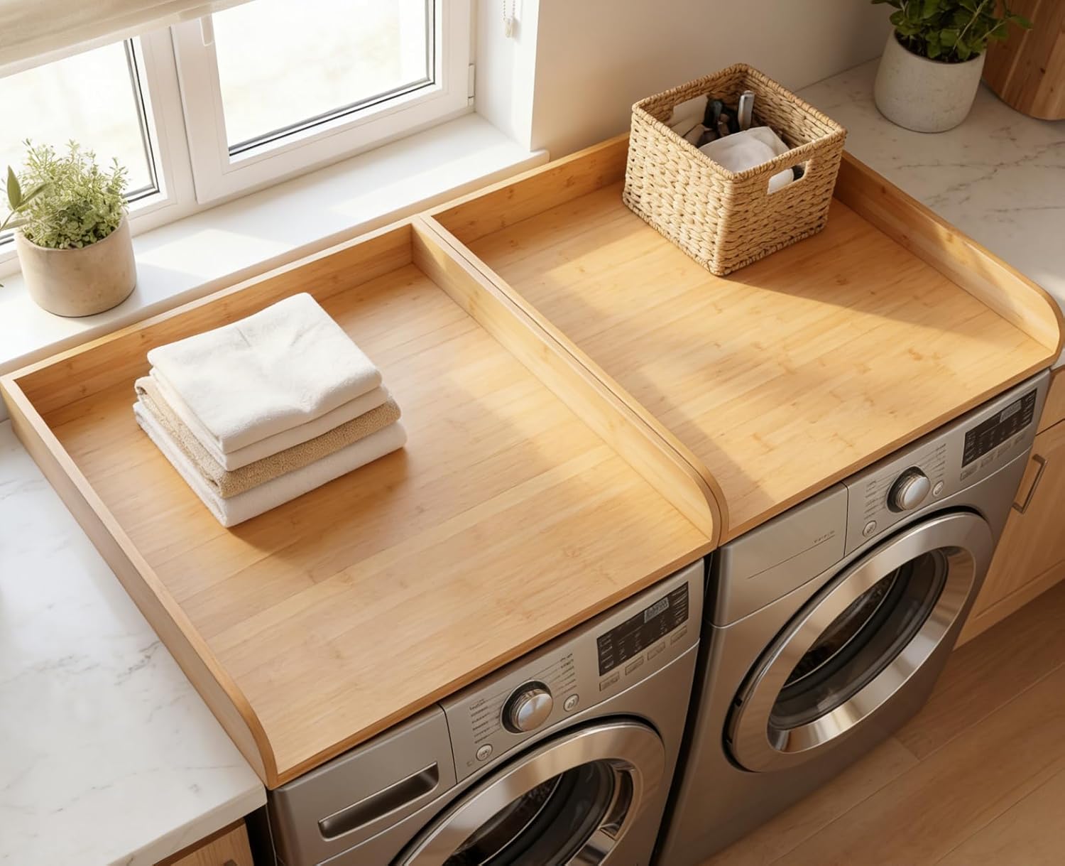 UTCG Washer Dryer Countertop Wooden: Washer and Dryer Shelf Top Cover 27.5x54 Inch No-Installation Countertop Set of 2 - Generation Farmhouse Homeowners & Laundry Room Organization - Bamboo