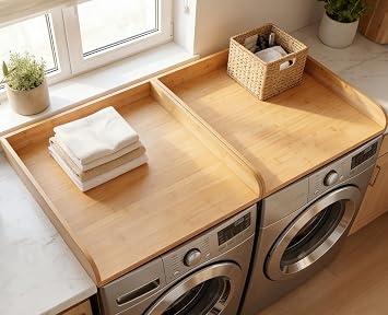 UTCG Washer Dryer Countertop Wooden Washer and Dryer Shelf Top Cover 27.5x54 Inch No-Installation Countertop Set of 2 - Generation Farmhouse Homeowners & Laundry Room Organization - Bamboo