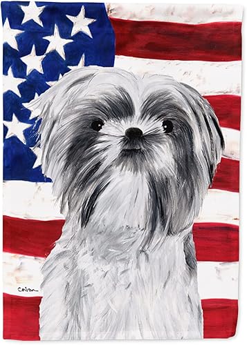 Miniatura 23 de Caroline's Treasures SS4017GF Bandera de Estados Unidos con Bulldog Inglés para jardín, bandera decorativa para patio exterior, patio, parterres,