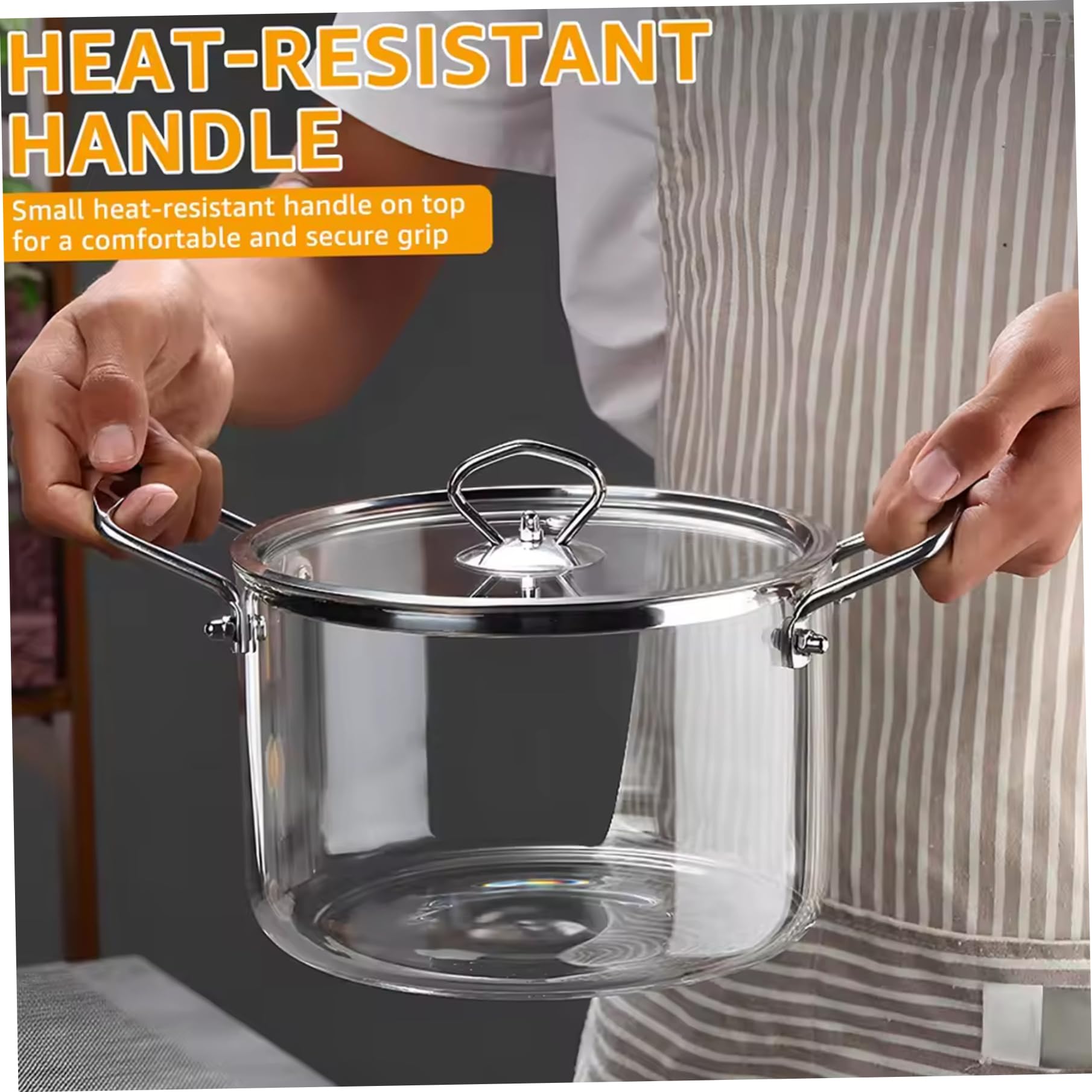 Glastopf mit Deckel, 4, 0 l transparenter Kochtopf mit doppeltem Edelstahlgriff, hitzebeständige Glastöpfe zum Kochen von Nudeln, Nudeln, Suppe, Milch