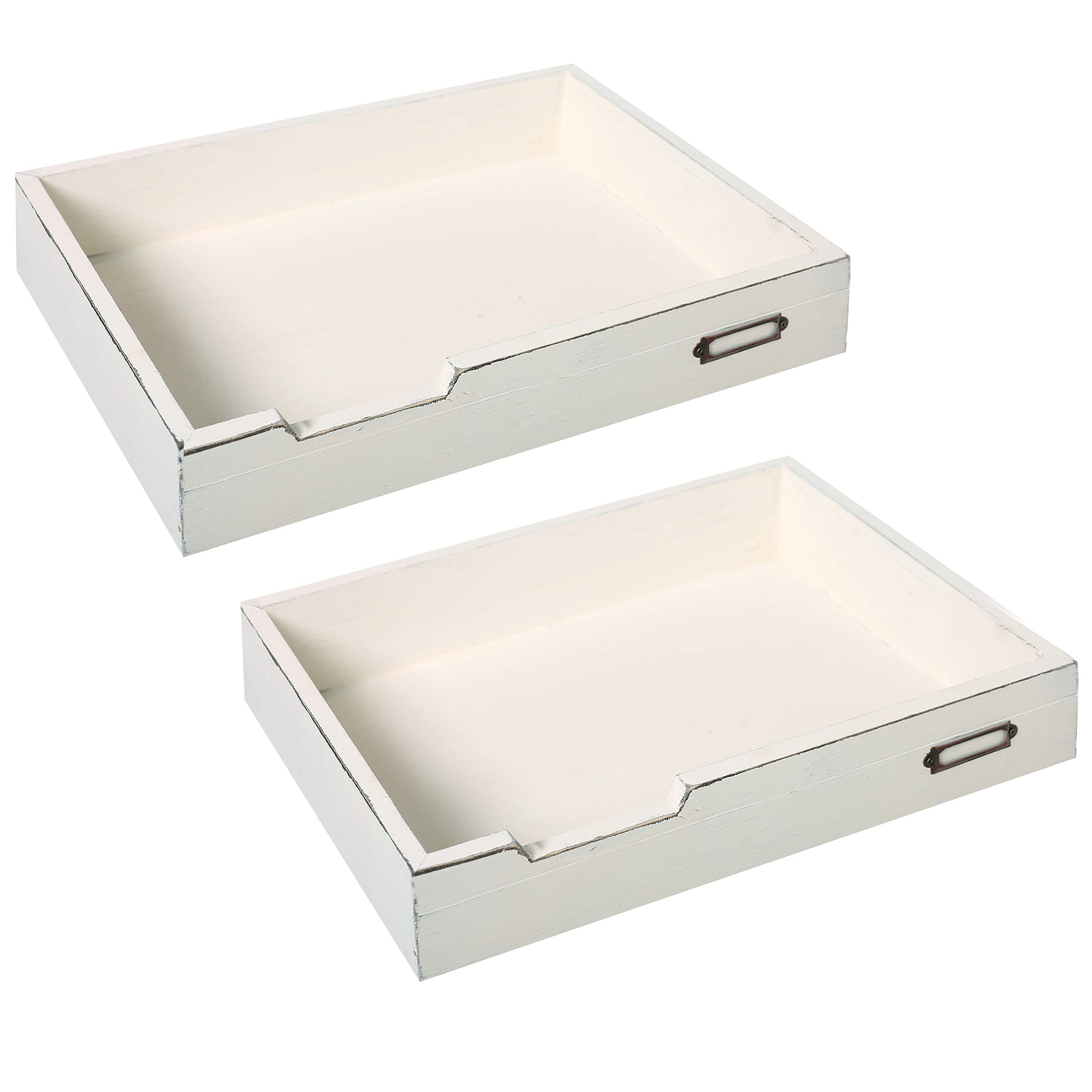 MyGift Set of 2 Vintage Distressed Finish White Wood Stackable Office Desktop Document Letter Paper Tray