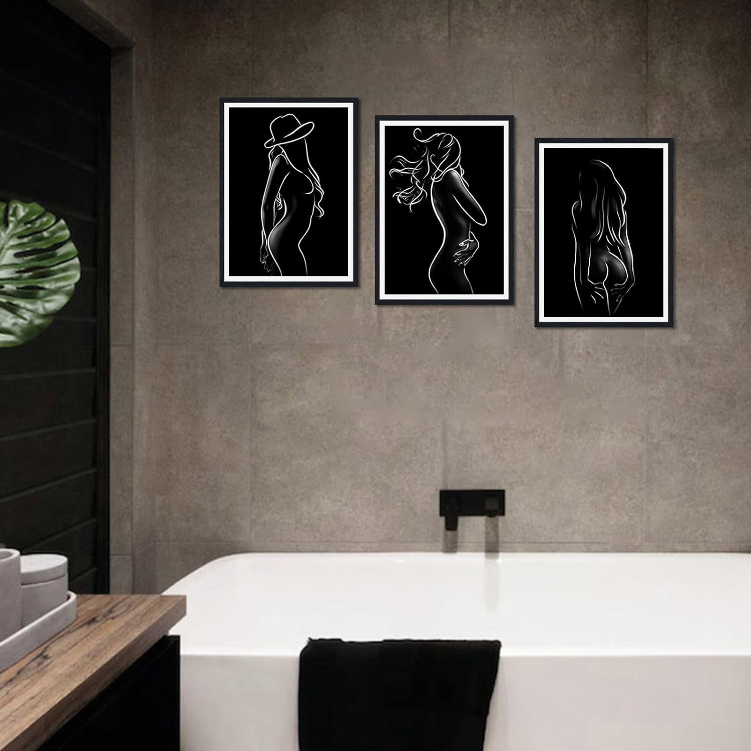 Woman Line Framed Wall Art Modern Bedroom Wall Decor Erotic Minimalist Poster Canvas Prints Sensual Artwork for Bar Hotel Wall Decoration Ready to Hang 12x16inchx3Pcs BLACK image 4