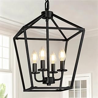 4 Light Chandelier, Industrial Ceiling Light Black Lantern Light Fixture...