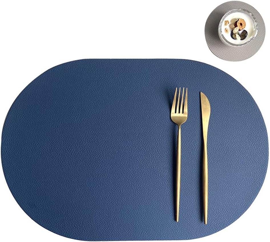 4pcs Tableware Pad PU Leather Placemat Coaster Set Oil Water Heat Insulation Plate Mat Home Table Mat for Dining Table (Color : Blue) (Blue)