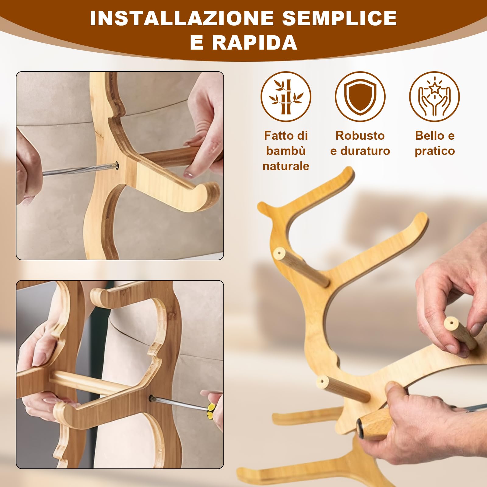 Plastica a 3 Livelli Piano, Portafrutta a Ripiani con Supporto Telaio in Legno Naturale, Porta Frutta da Tavolo Verdura per Cibo, Verdure, Torte