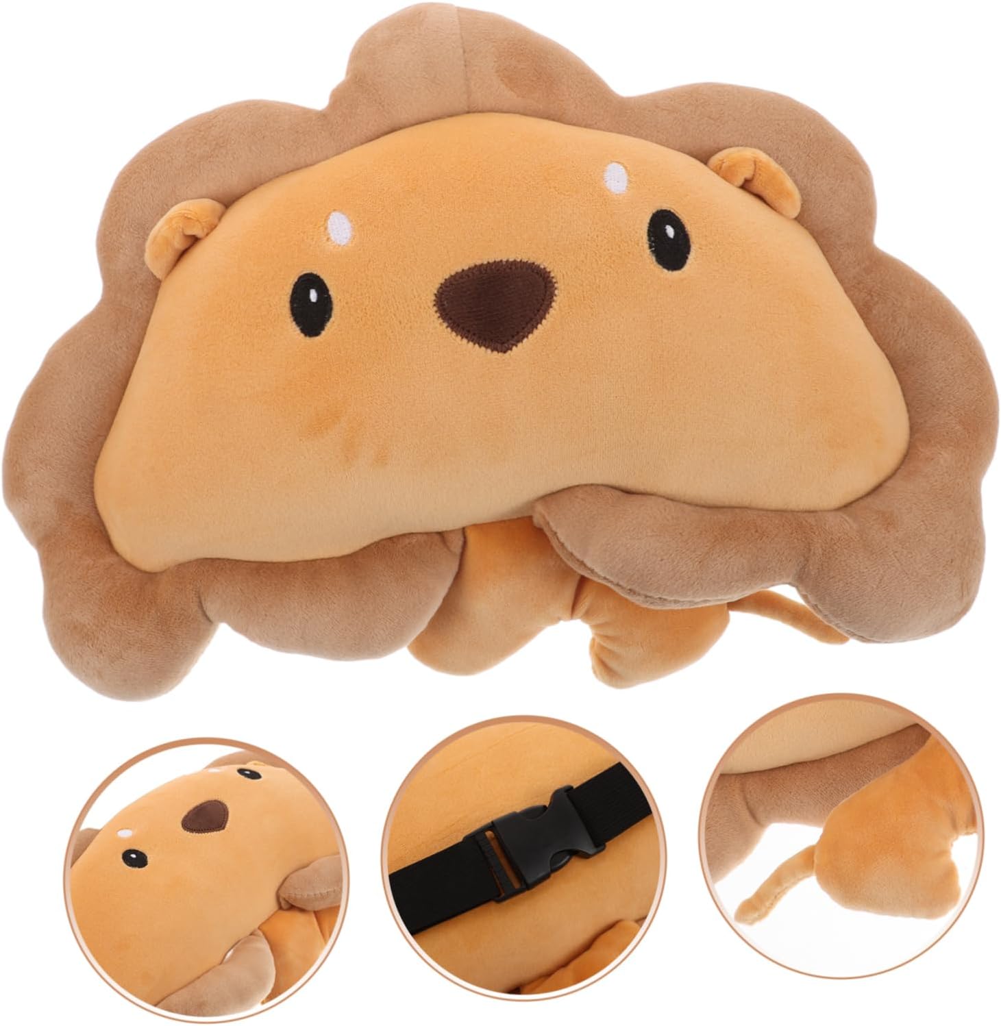 CHILDWEET Plush Lion Neck Rest Cushion for Car Soft Travel Pillow with Breathable Easy Installation and Supportive Structure Use for Adults and Boy Girl