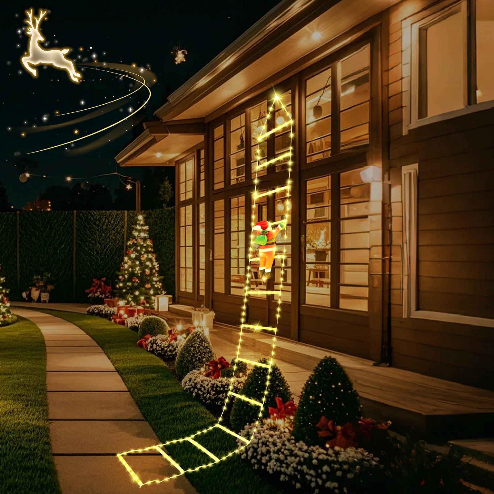 3M LED Weihnachts Leiter Lichterkette con 338 LED, mit Weihnachtsmann, Warmweiß Weihnachtsbeleuchtung mit 8 Modi, Timer und Memory, Wasserdicht Weihnachtsdeko für Innen Außen Weihnachtsbaum Fenster