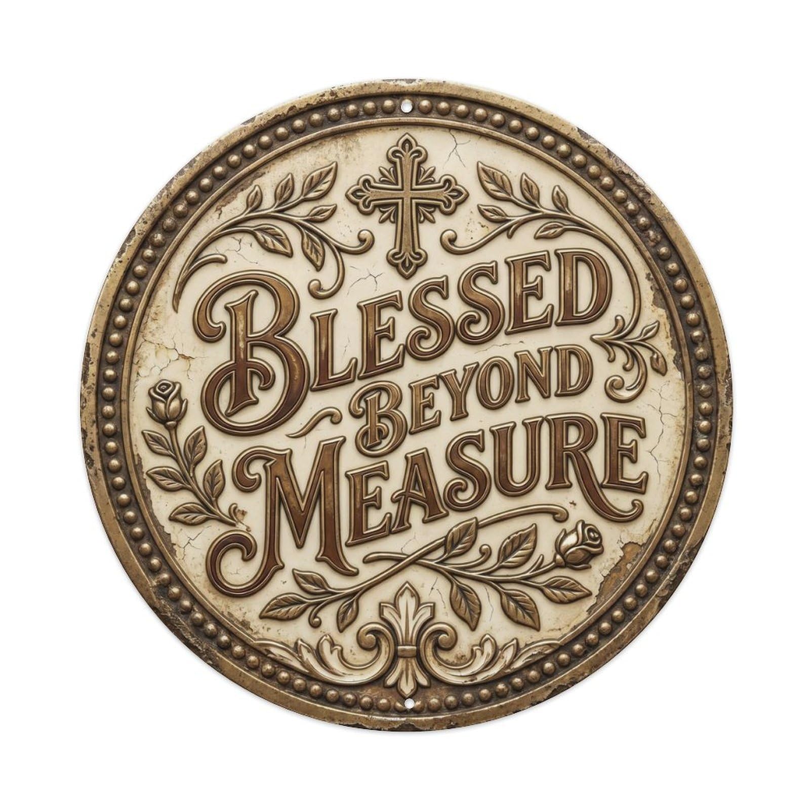 Cmhok Vintage Style Blessed Beyond Measure Classic Indoor Accessory Retro Slogans Metal Tin Sign Plaque Wall Decor For Cafe, Club, Garden Round Metal Poster 8X8inch