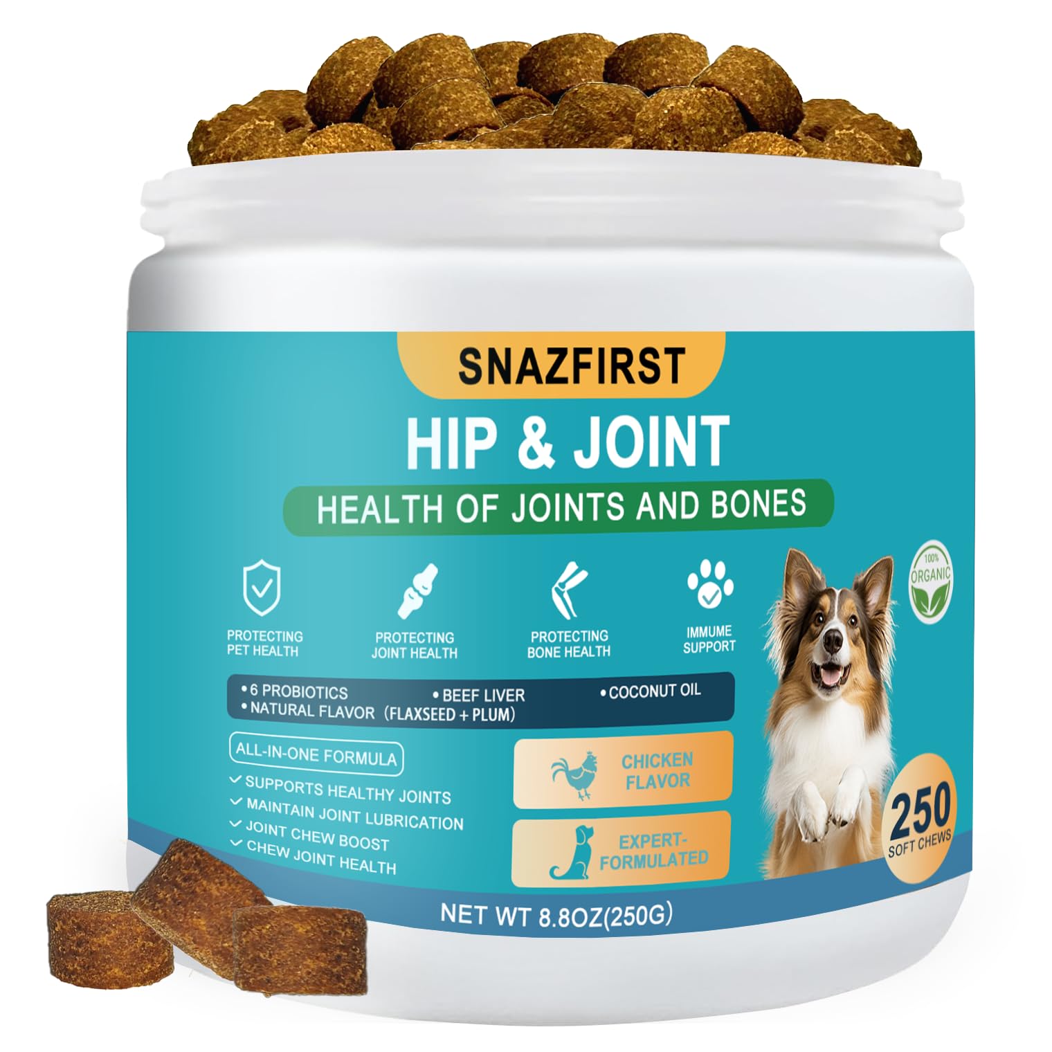 Hip and Joint Supplement for Dogs, glucosamine for Dogs Hip and Joint Supplement with Chondroitin, MSM, Omega 3 Chondroitin and Green Lipped Mussel, 250 Chews for All Senior Large Small Medium Breed