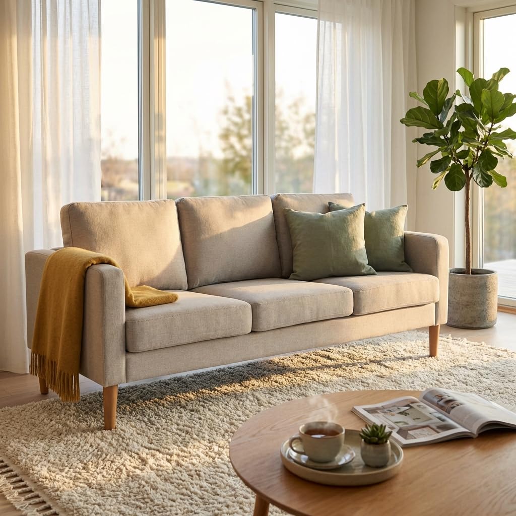Divano 3 posti Scandinavo in Tessuto cm 177x73x82 - MANU Beige