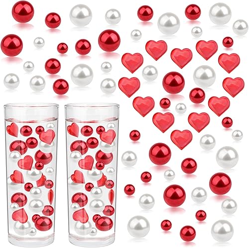 10152 piezas de relleno de jarrón para el día de San Valentín, perlas blancas y rojas, relleno de jarrón flotante de corazón para boda, hogar, mesa,