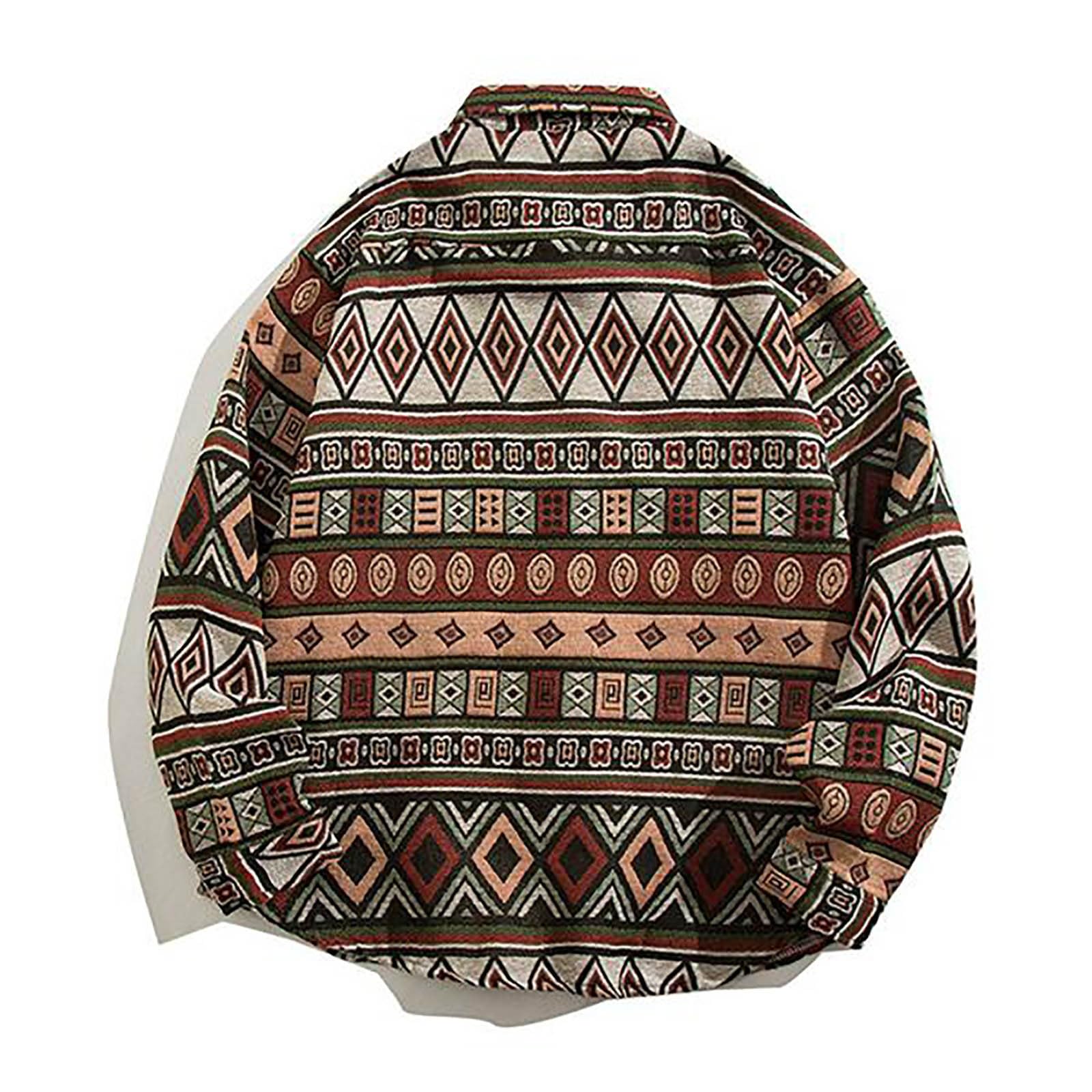 Camicia a maniche lunghe da uomo, jacquard, a maniche lunghe, motivo azteco, per il tempo libero, vintage, per attività all'aperto, business, casual, traspirante, giacca