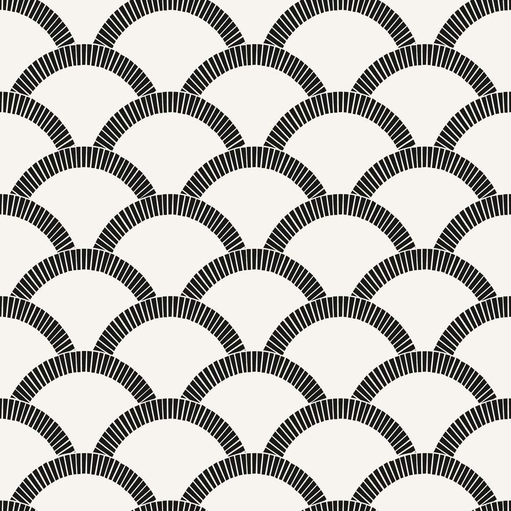 Tempaper Black and Cream Mosaic Scallop | Designer Removable Peel and Stick Wallpaper