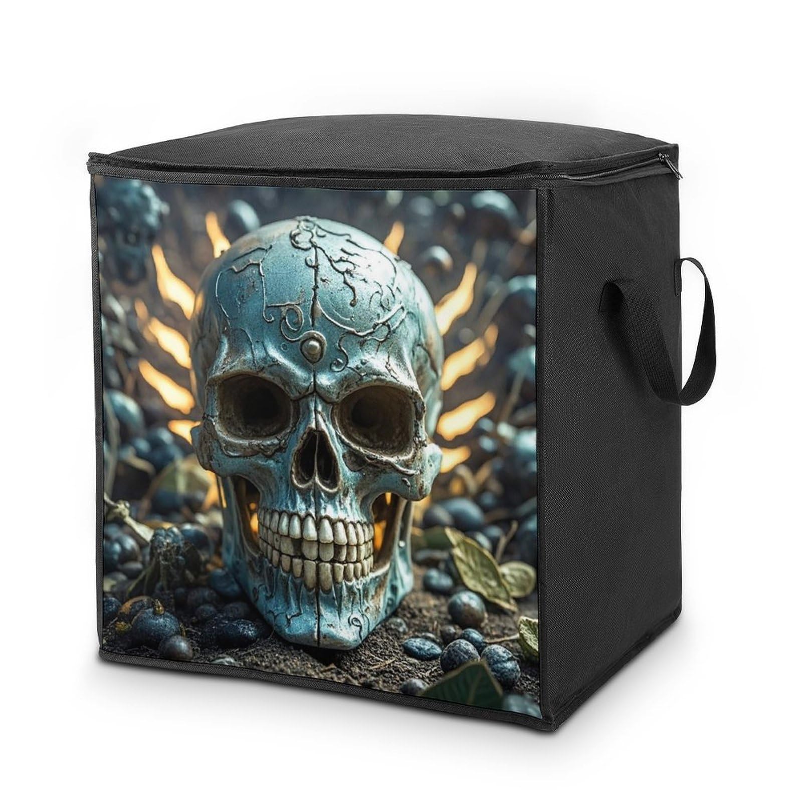 70L Cool Evil Skull Storage Bag With Zipper Closet Organizers with Handle for Home Storage Organizer for Blankets Quilts Clothes Comforter Bedding And Pillows