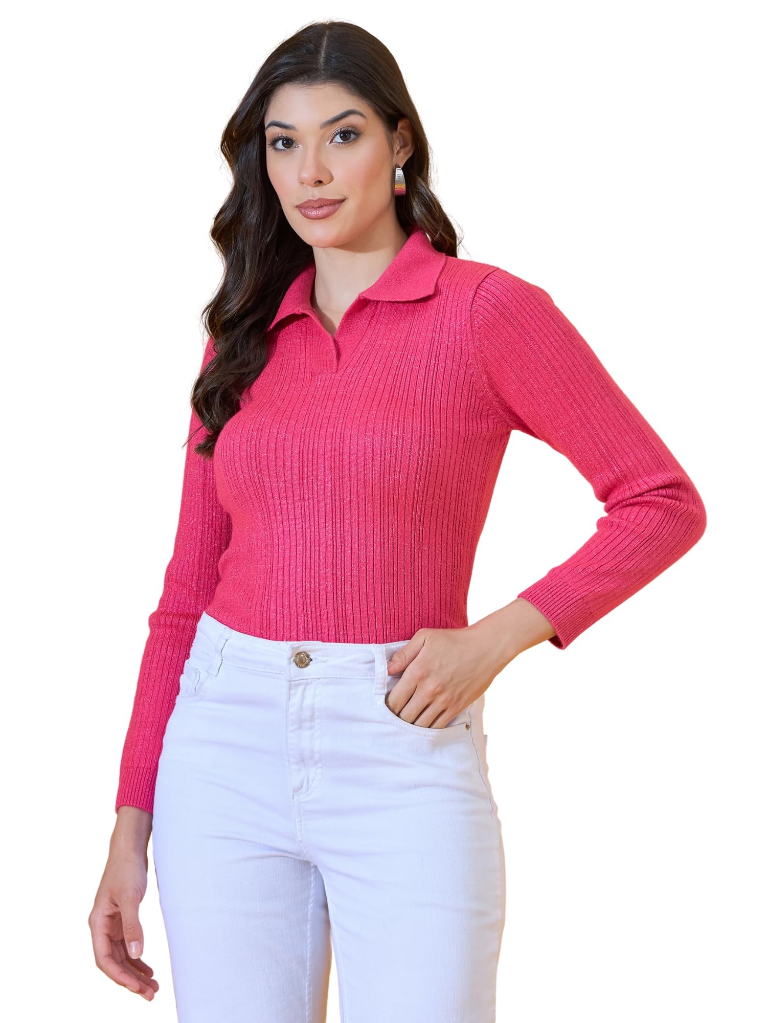 98 Degree North Women Spread Collar Sweater-G1580-FUCHSIA-image-36