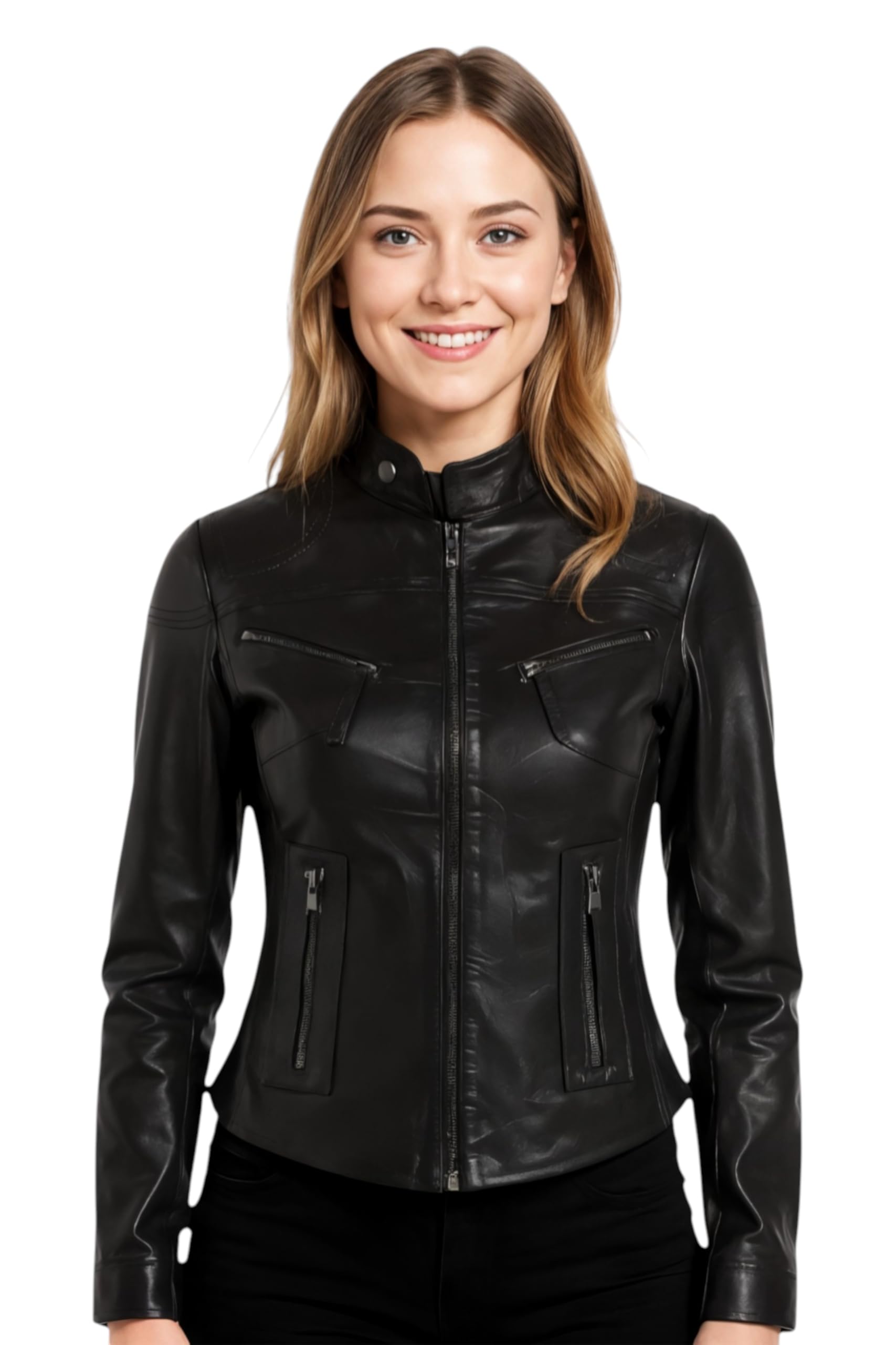 Infinity Leather Women's Black Fashion Classic Real Leather Biker Slim Fit Jacket