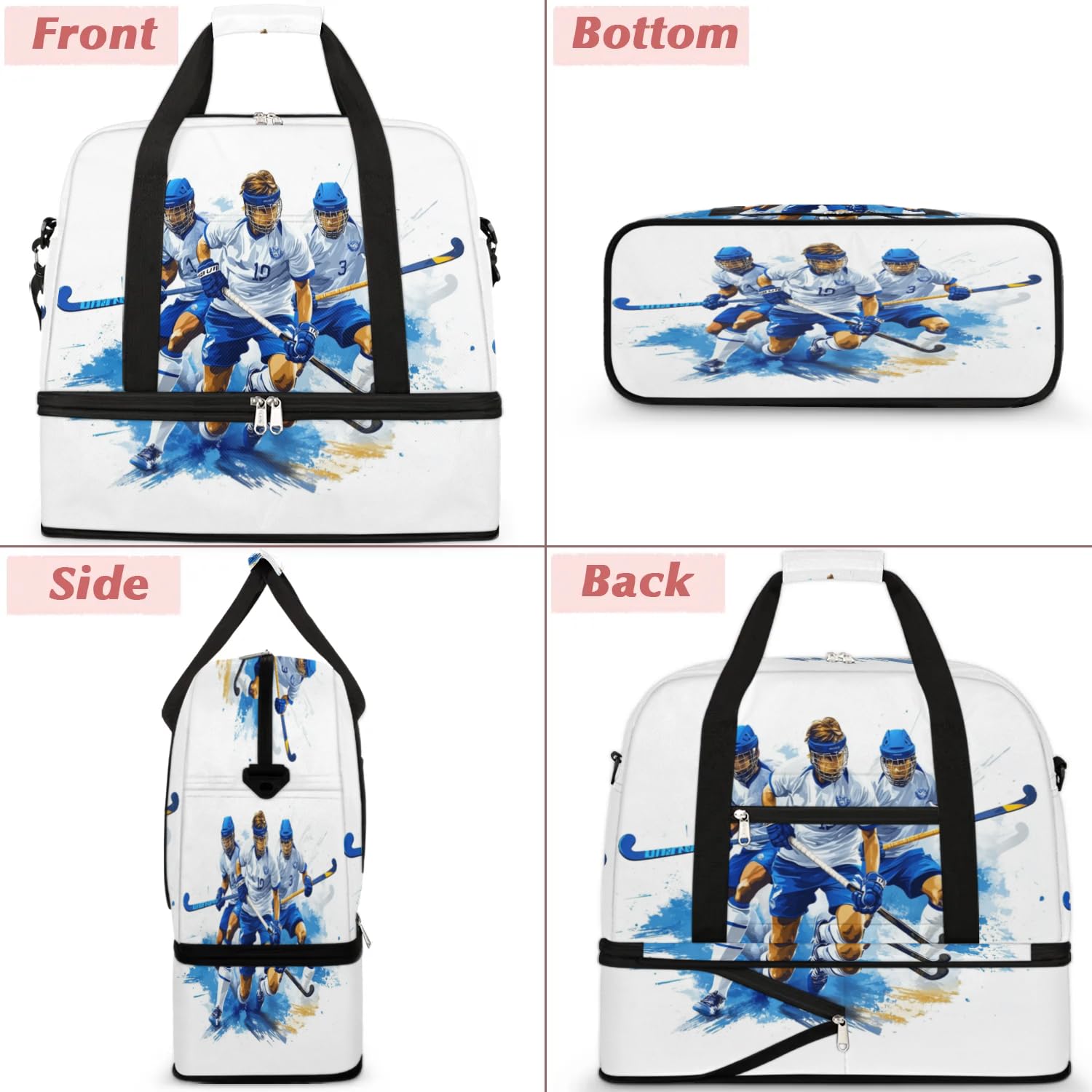 Sac de sport de voyage pour joueur de hockey pour homme et femme, sac de week-end, sac fourre-tout pliable et séparé, 47 l pour sport, gym, yoga, couleur, 47 L, Organiseur de sac