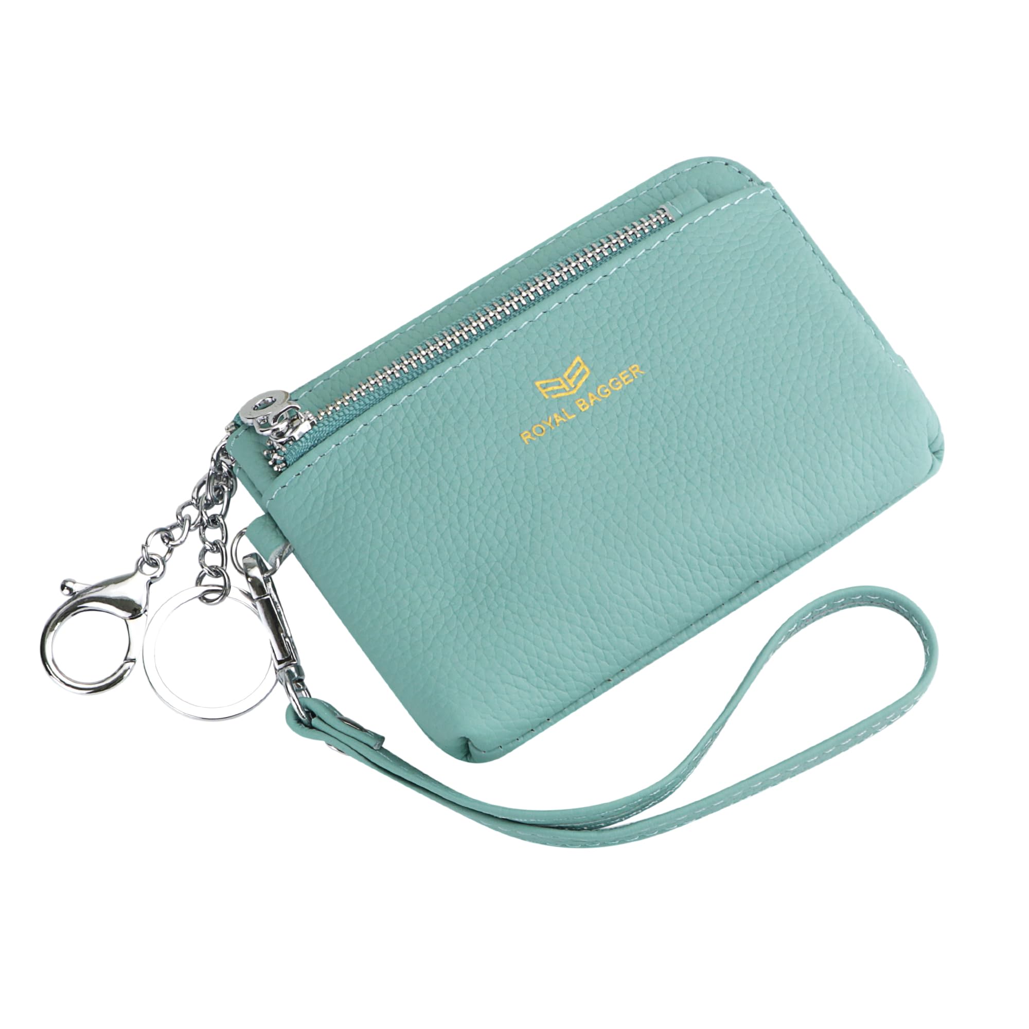 Royal Bagger Womens Genuine Leather RFID Coin Purse for Women Multi-Zipper Clutch Wallet with Keychain Wristlet 1903 Macaron