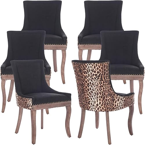 Miniatura 53 de Sillas de Comedor - Juego de 4 sillas de comedor modernas, tapizadas de tela con respaldo alto con ribete de cabeza de clavo y patas curvadas de 01