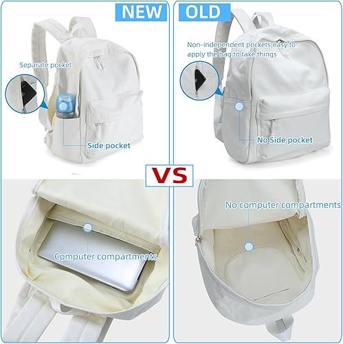 Miniatura 3 de Zicac Mochila de lona unisex DIY Mochila de mochila (gris, con bolsillo lateral), Blanco, Mochilas Daypack