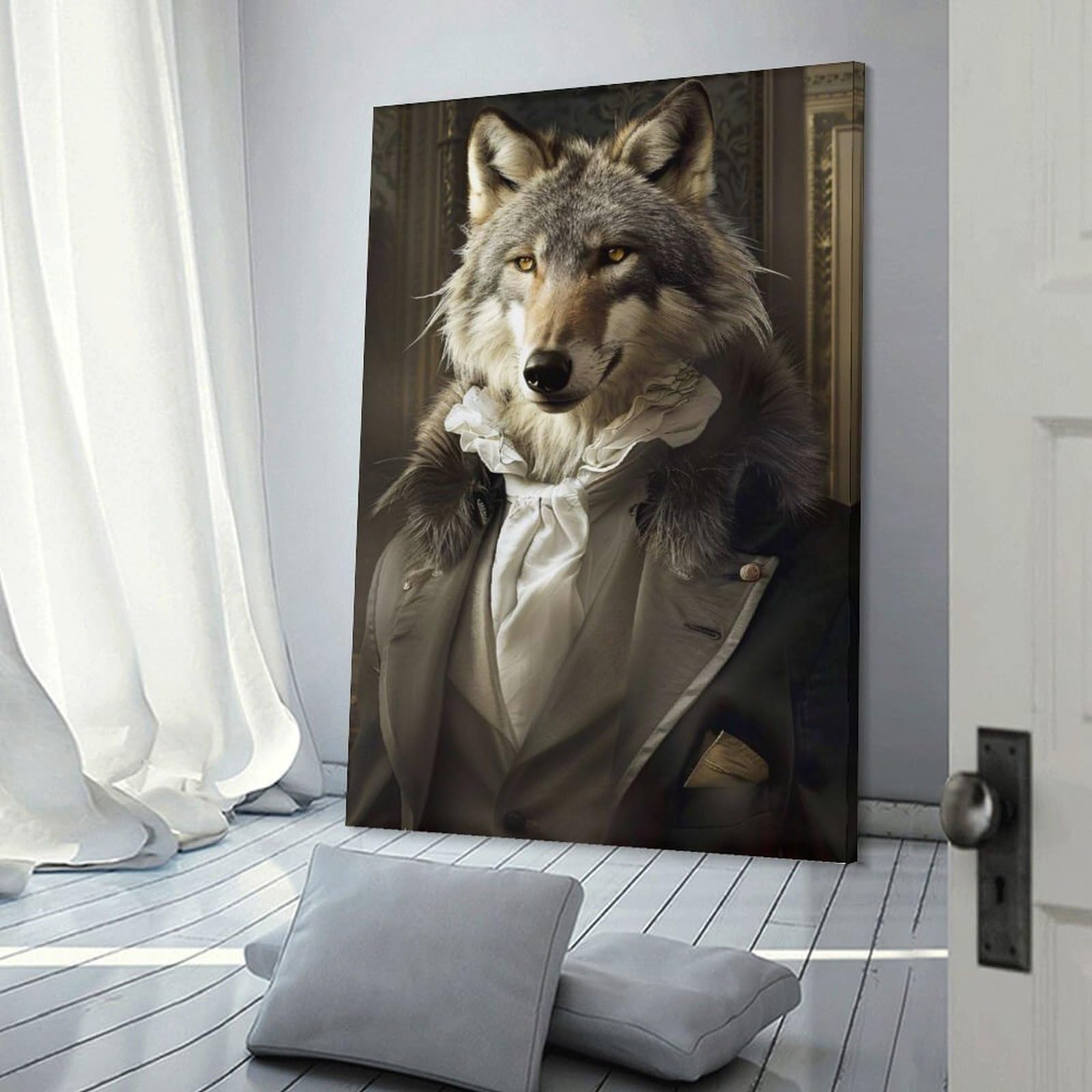 Junmoney Anthropomorphic Wolf in Victorian Attire Room Decor Wall Art 20x30inch(50x75cm), for Bedroom Decor, Cosy Corners Or Studios, A Warm Accent for Relaxed Interiors