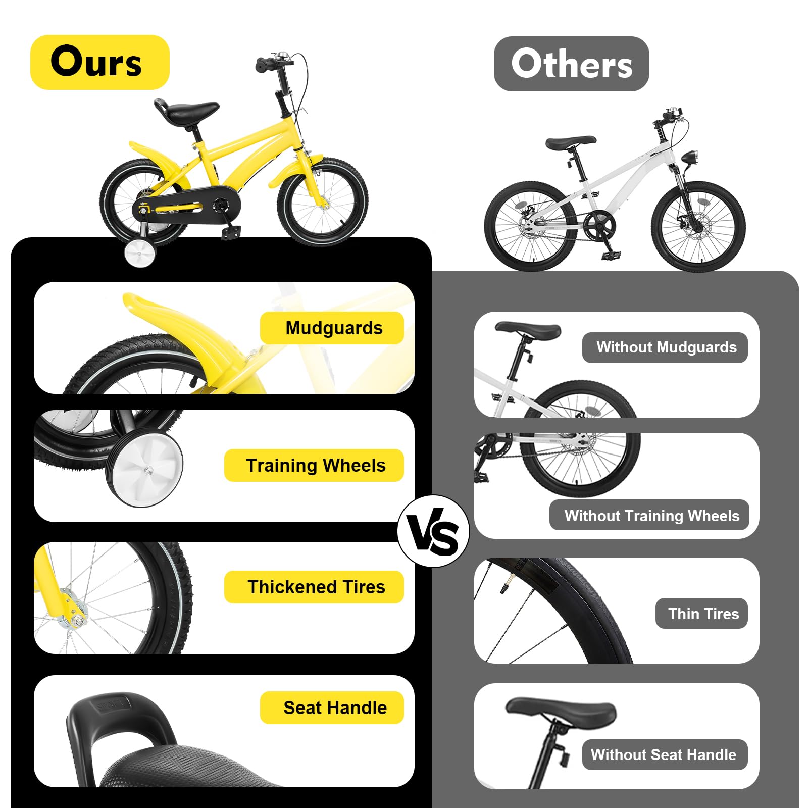 Vélo pour enfant de 14 pouces, avec roues stabilisatrices, vélo pour garçons et filles, hauteur réglable à partir de 2 à 4, jaune