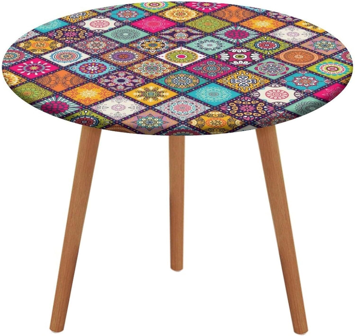 Nappe ronde bohème lavable et infroissable avec imprimé floral rétro