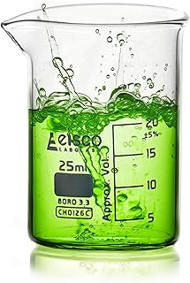 Beaker, 25ml - Low Form with Spout - White, 5ml Graduations - Borosilicate 3.3 Glass - Eisco Labs