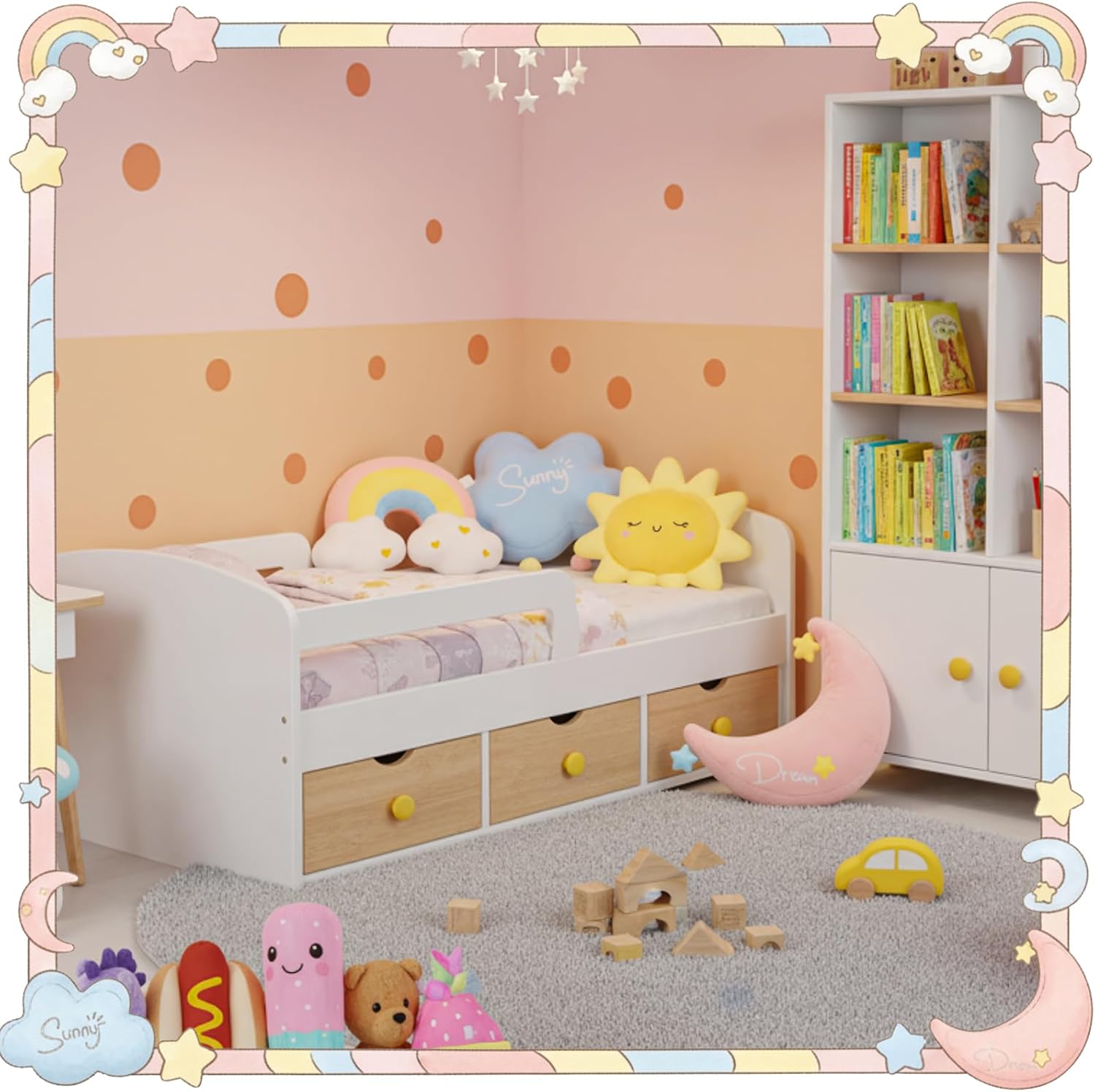 4 Pcs Cloud Rainbow Moon Sun Pillow 17" Soft Plush Pillow Cute Stuffed Throw Cushion Decorative Creative Cushion for Home Decor Gift Room Reading Nook Decorations