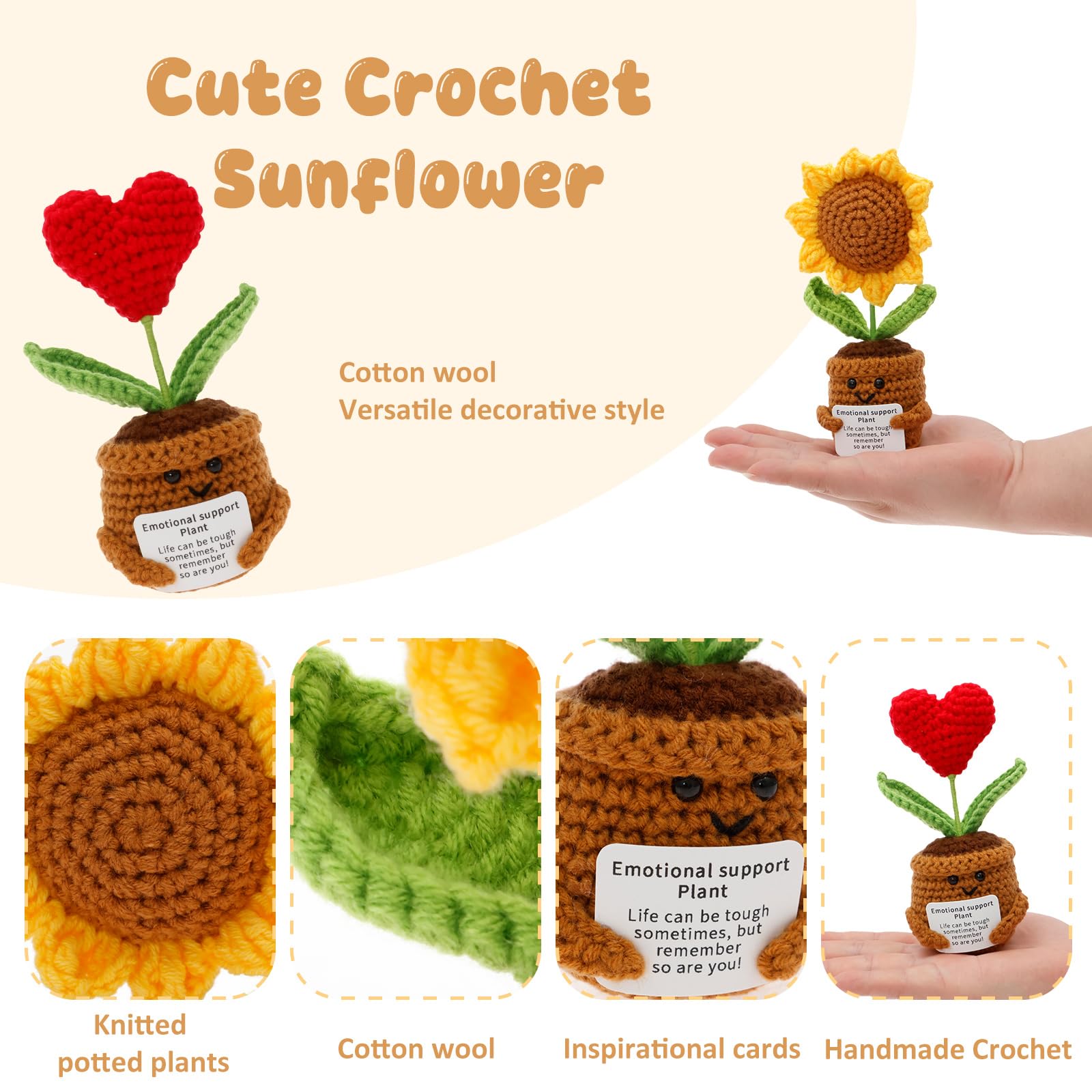 Fiore All'Uncinetto Lavorato A Mano Con Cartolina Motivazionale - Regalo Emotivo Per Donne, Ragazze - Per Compleanno, Laurea, San Valentino Bomboniere Creative