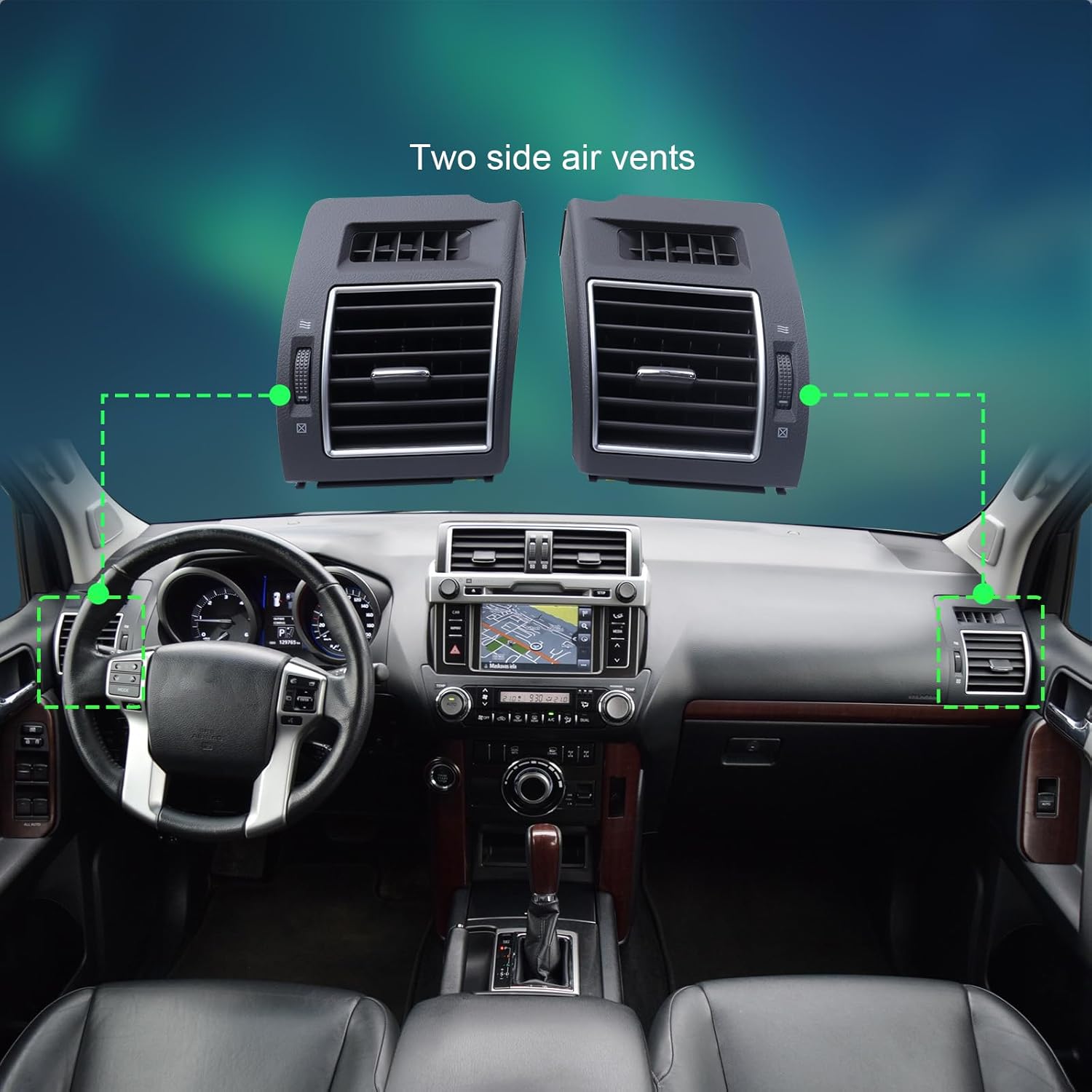 Pair Center A/C Dash Air Vent Trim Panel Dashboard Cover Gray with Silver Trim Compatible With Toyota Prado 2010-2017 Air Vent Outlet Panel Left & Right Side